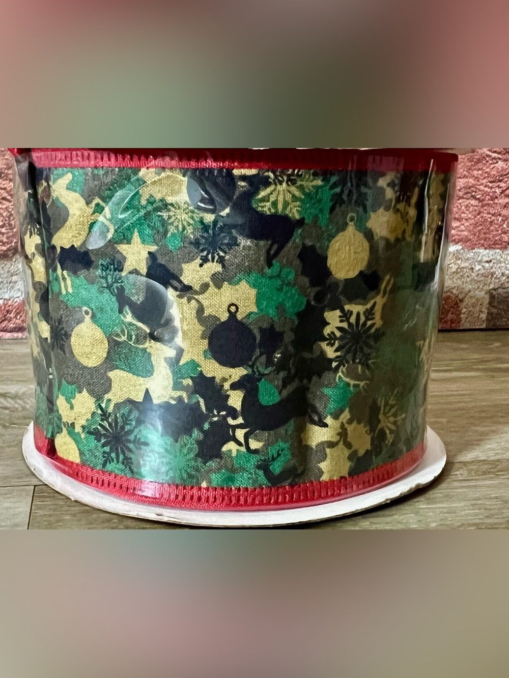 Camouflage Christmas Ribbon with Deer and Snowflakes, 30 ft, 5 in Wide
